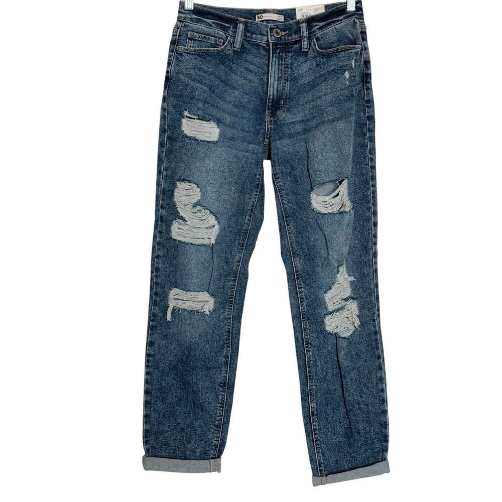 NWT SO Juniors Distressed Low Rise Boyfriend Denim Blue Jeans Size 5/27 - Picture 2 of 8